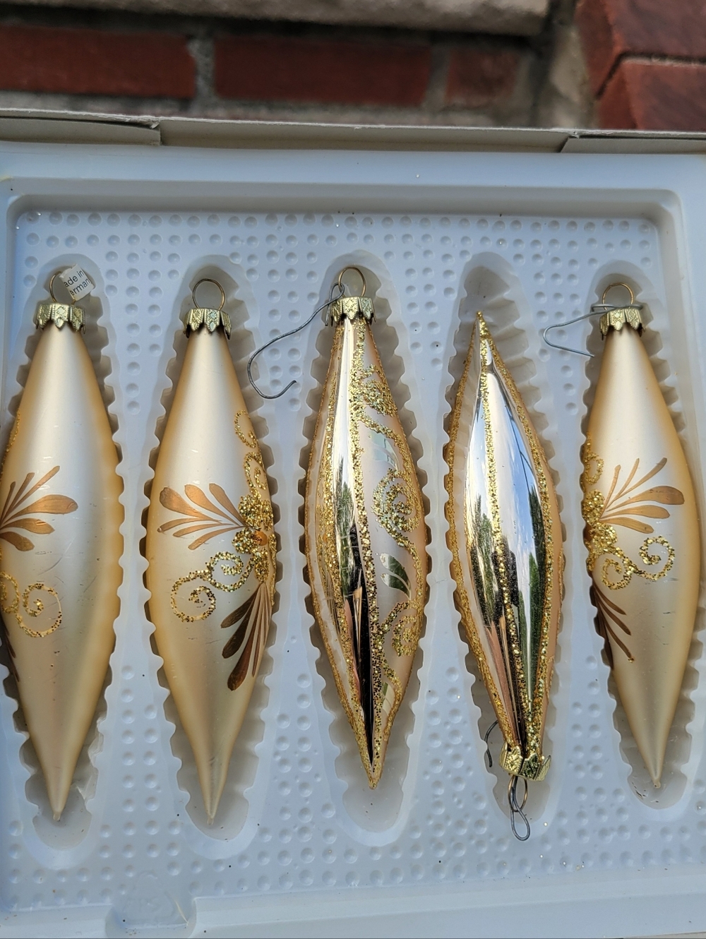 Lot 4 Vtg Germany 6” Teardrop Icicle Glass Christmas Ornaments Gold